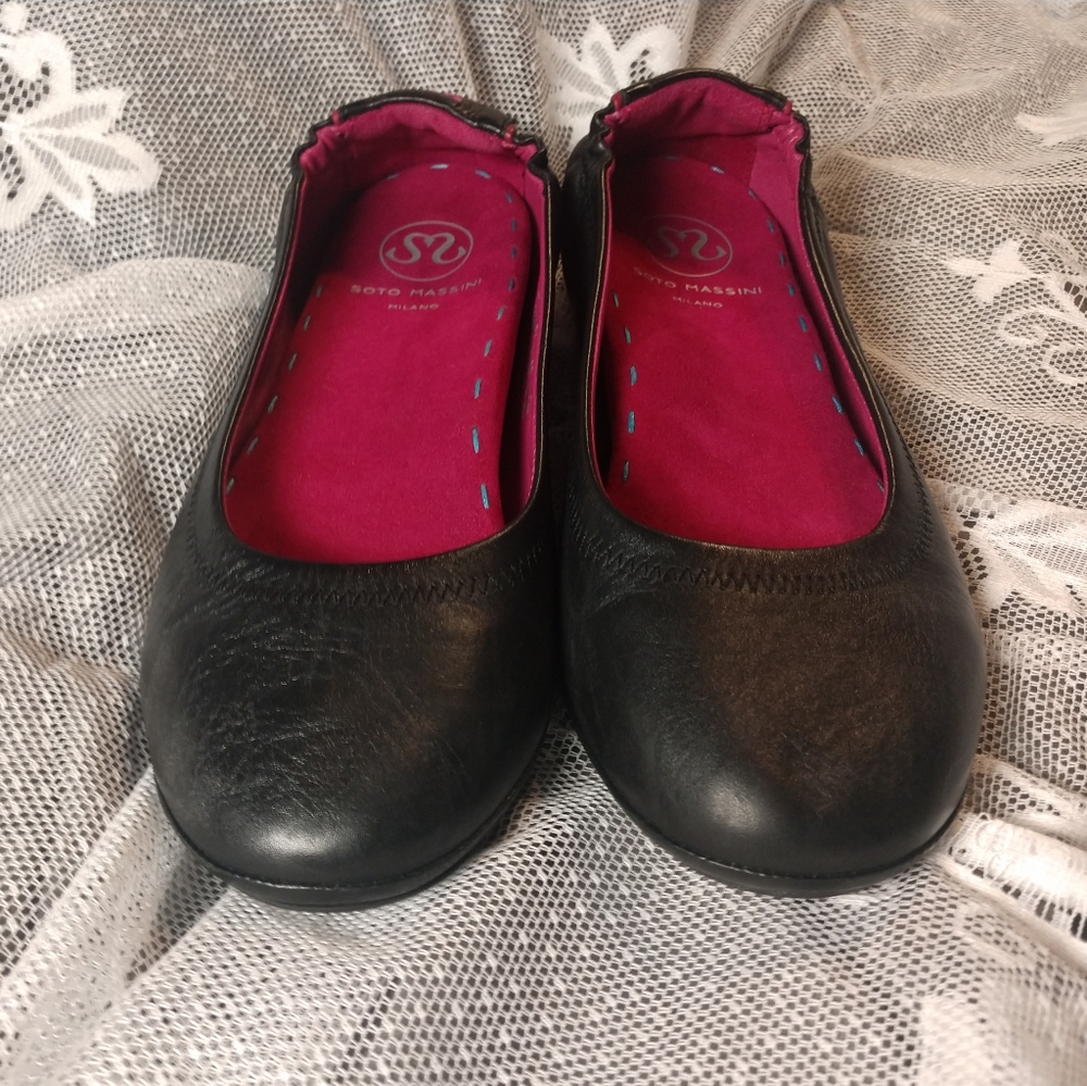 Soto Massini Black Leather Ballet Flats
